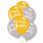Happy Birthday Gold & Silver Mix Latex Balloons 11"/27.5cm - 1 PKG/6