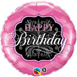 Pink & Black Birthday Balloon - 18" Foil