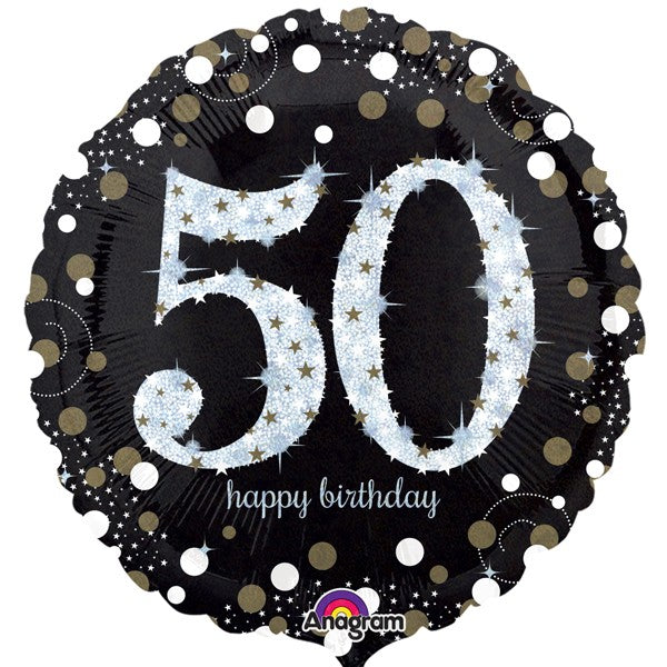Age 50 Birthday Black and Gold Balloon - 18" Foil