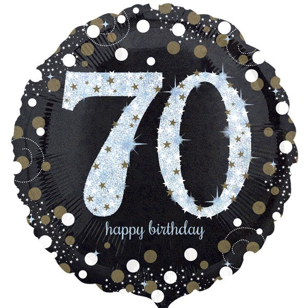 Age 70 Birthday Black and Gold Balloon - 18" Foil eol