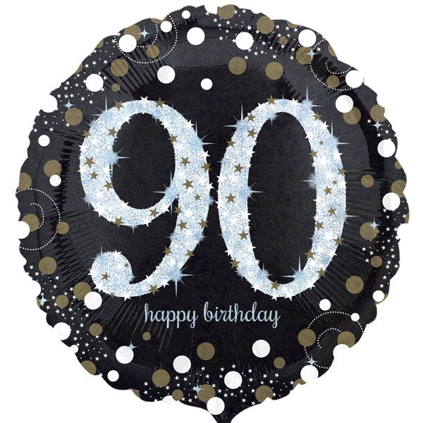 Age 90 Birthday Black and Gold Balloon - 18" Foil