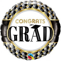 Black & Gold Patterns Grad Balloon - 18" Foil