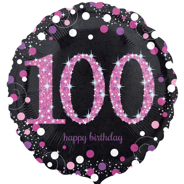 Age 100 Birthday Black and Pink Balloon - 18" Foil