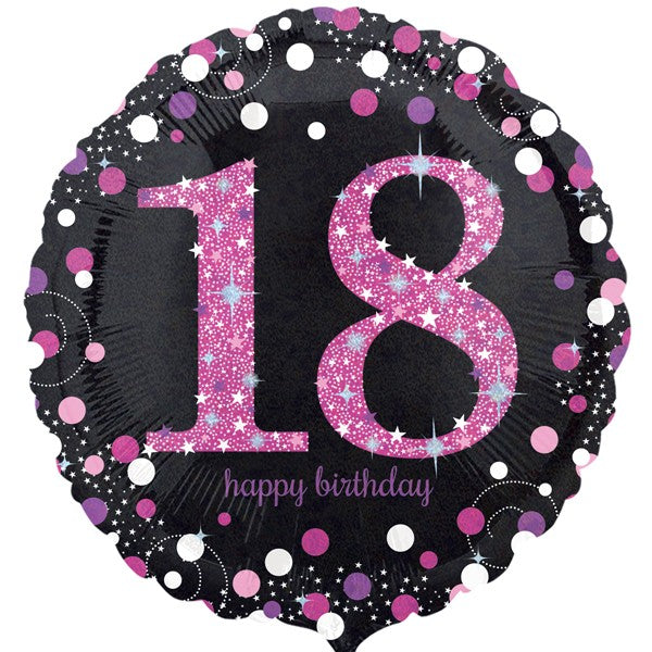 Age 18 Birthday Black and Pink Balloon - 18" Foil