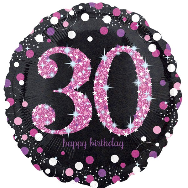 Age 30 Birthday Black and Pink Balloon - 18" Foil