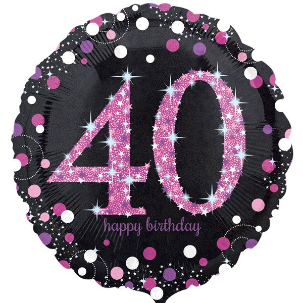 Age 40 Birthday Black and Pink Balloon - 18" Foil