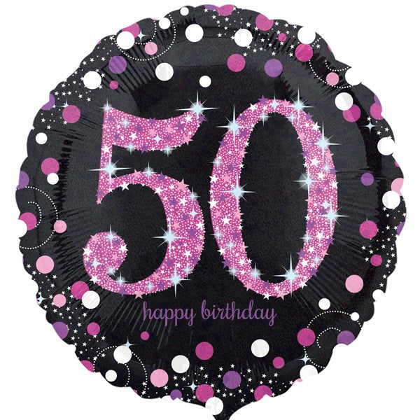 Age 50 Birthday Black and Pink Balloon - 18" Foil