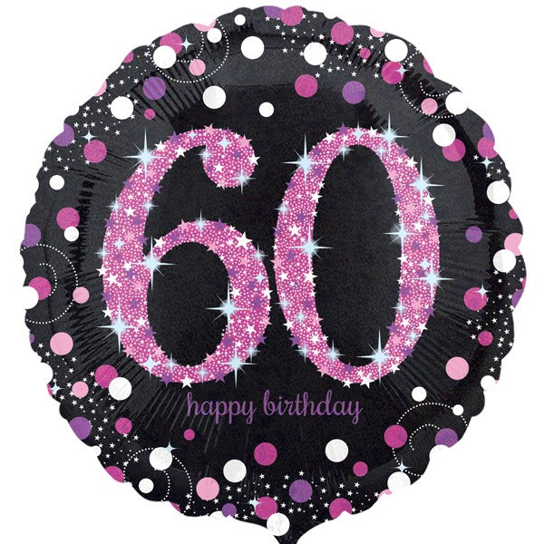 Age 60 Birthday Black and Pink Balloon - 18" Foil