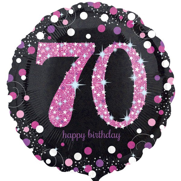 Age 70 Birthday Black and Pink Balloon - 18" Foil