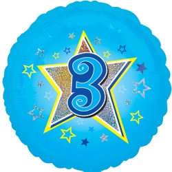 Age 3 Blue Stars Standard Balloon - 18" Foil