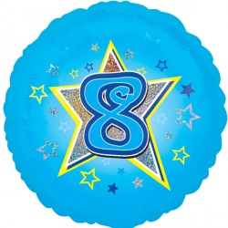 Age 8 Blue Stars Standard Balloon - 18" Foil