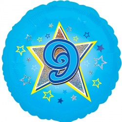 Age 9 Blue Stars Standard Balloon - 18" Foil