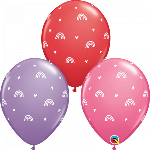 BOHO RAINBOW & HEARTS Balloons - 11" Latex (25ct)