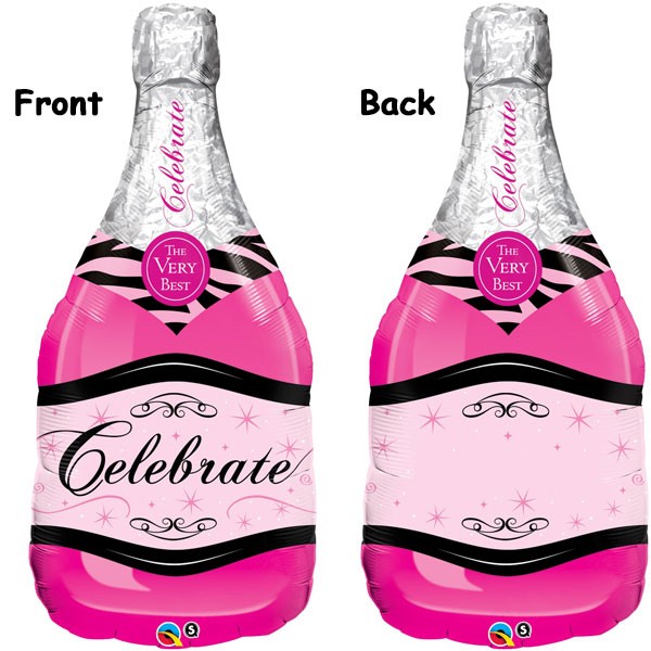 Celebrate Pink Bubbly Wine Bottle Supershape Balloon - Foil 39"/99cm