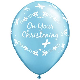 Pearl Light Blue Christening Butterflies Balloons - 11" Latex (25ct)