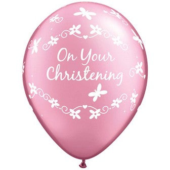 Pearl Pink Christening Butterflies Balloons - 11" Latex (25ct)