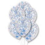 Pre Filled Blue Confetti Clear Latex Balloons 11"/27.5cm - 1 PKG/6