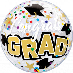 Congrats Grad Stars & Dots Single Bubble Balloon - 22" Bubble