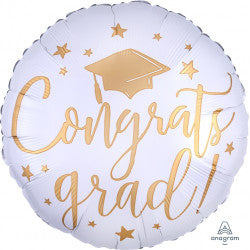 Congrats Grad White & Gold Balloon - 18" Foil