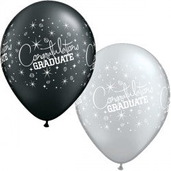 Pearl Onyx Black & Silver Congratulations Graduate Balloon - 11" Latex (25ct)