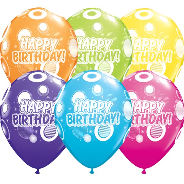 Tropical Assorted Dots & Glitz Birthday Balloons - 11" Latex (25ct)