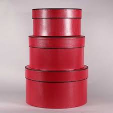 Round Hat Boxes Red with Black Trim - (Set of 3)
