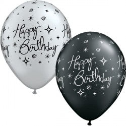 Pearl Onyx Black & Silver Birthday Elegant Sparkles Balloons - 11" Latex (25ct)