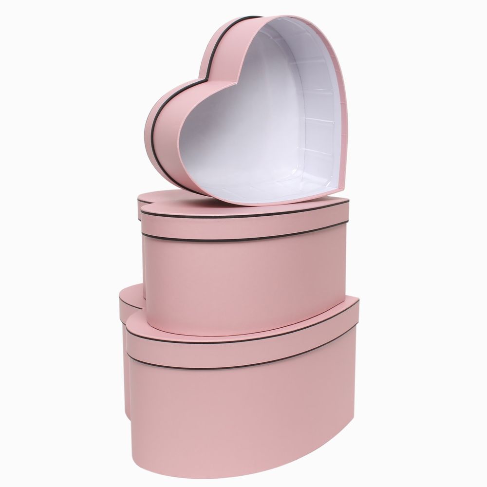 Pink Heart shape with Trim Hat Box Set - (x3)