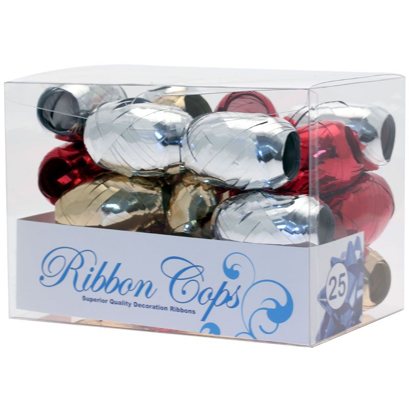 Metallic Red / Gold / Silver Ribbon Cops x 25 - (5mm x 15m)
