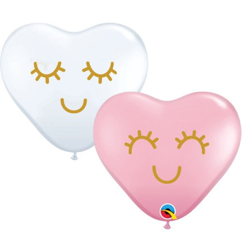 Pink & White Assortment Eyelashes Heart Balloons - 11" Latex (50ct)