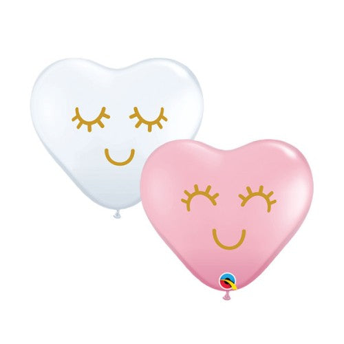 Pink & White Assortment Eyelashes Heart Balloons - 6" Latex (100ct)