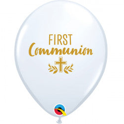 White with Gold Ink First Communion Cross Balloons - 11" Latex (25ct)