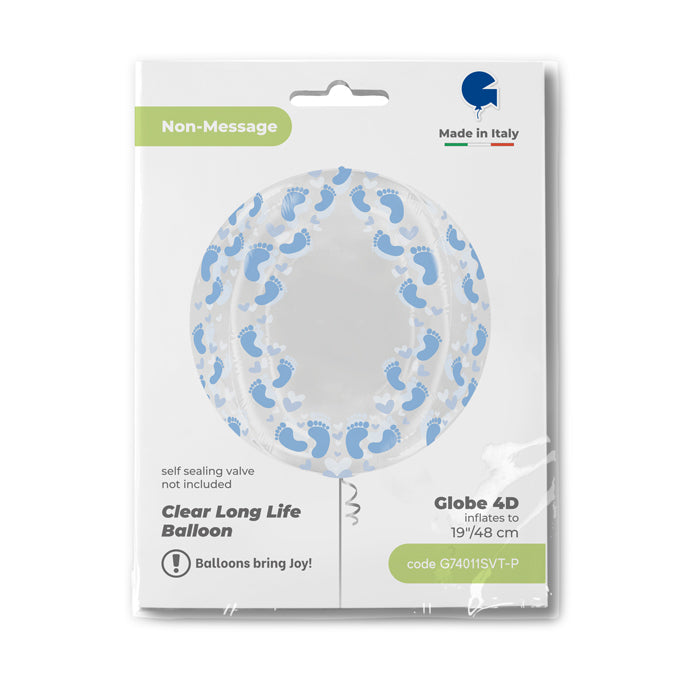 Transparent Blue Footprint 4D Globe - 19" Foil - NO VALVE