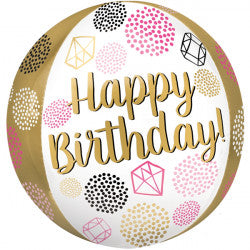 Happy Birthday Gems ORBZ Balloon - Foil 15"/38cm w x 16"/40cm
