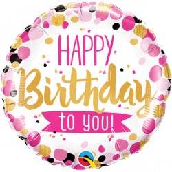 Pink & Gold Happy Birthday To You Balloons - 18" Foil