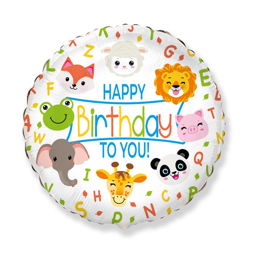 Happy Birthday Animals Balloon - 18" Foil UnPackaged