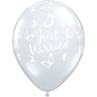 Diamond Clear Just Married Butterflies-A-Round Balloons - 11" Latex (25ct)