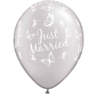 Pearl White Just Married Butterflies-A-Round Balloons - 11" Latex (25ct)