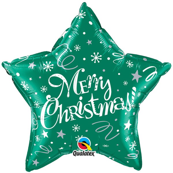 Festive Green Merry Christmas Star Shape Balloon - 20" Foil