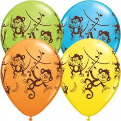 Yellow, Orange, Robin's Egg Blue & Lime Green Mischievous Monkeys Balloons - 11" Latex (25ct)