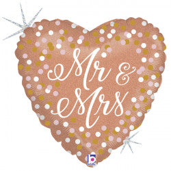 Rose Gold Glitter Holographic Mr. & Mrs. Balloon - 18" Foil