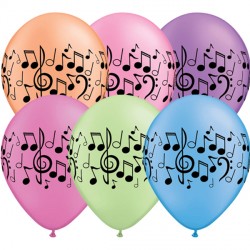 Neon Assorted Round Music Notes Balloon - 11" Latex (25ct) EOL