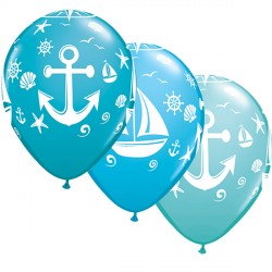 Caribbean Blue, Robin's Egg & Trop Teal Nautical Sailboat & Anchor Balloons - 11" Latex (25ct)