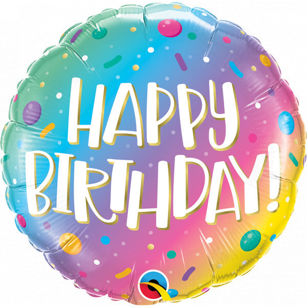 OMBRE DOTS & SPRINKLES Happy Birthday - 18" Foil Balloon