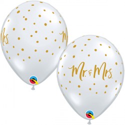 Diamond Clear Mr. & Mrs. Gold Dots Balloons - 11" Latex (25ct)
