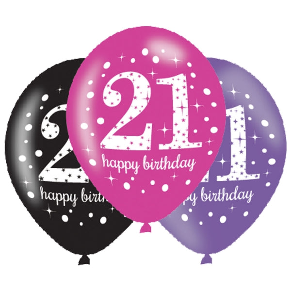 Age 21 Birthday Pink Celebration Balloons - 11" Latex (6ct)