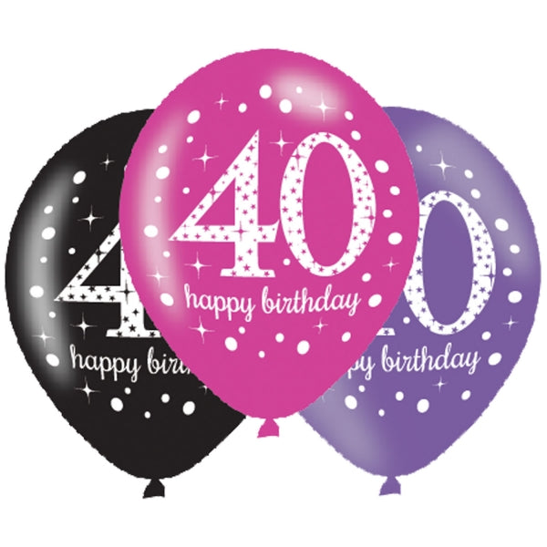 Age 40 Birthday Pink Celebration Balloons - 11" Latex (6ct)