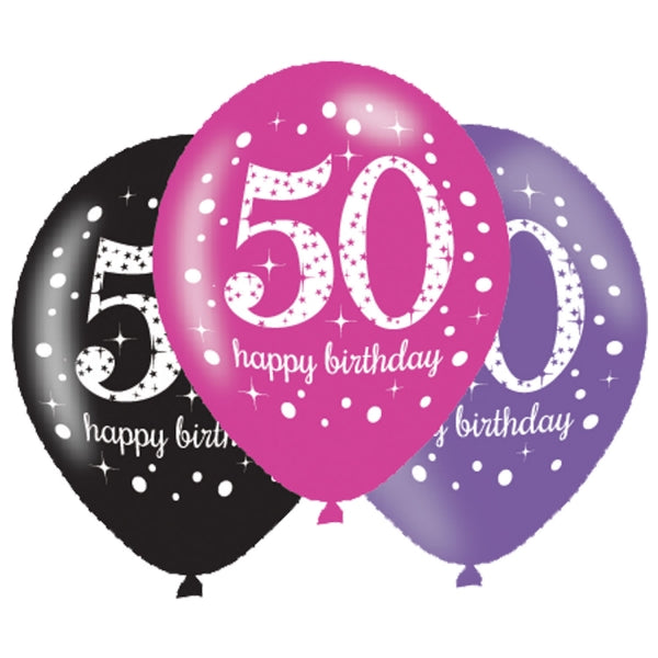 Age 50 Birthday Pink Celebration Balloons - 11" Latex (6ct)