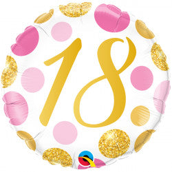 Pink & Gold Dots Age 18 Balloon - 18" Foil
