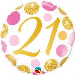 Pink & Gold Dots Age 21 Balloon - 18" Foil